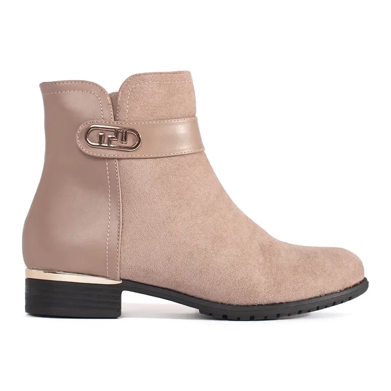 Botins femininos bege com elementos dourados
