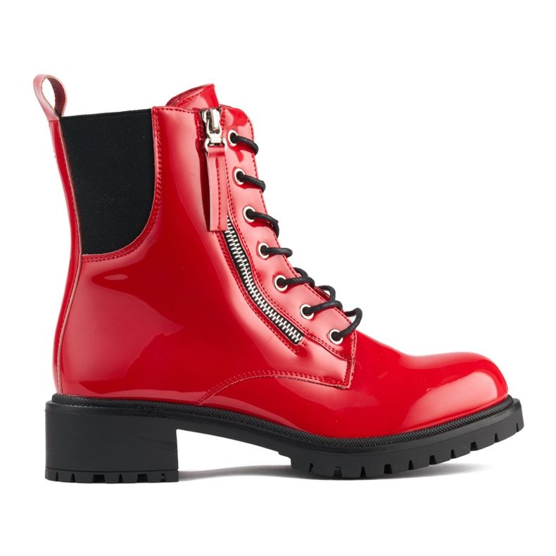 Botas de trabalho em couro envernizado vermelho Botas de trabalho em couro envernizado vermelho