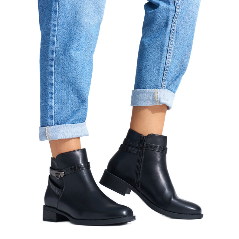 Botins femininos de salto baixo preto
