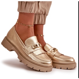 PH2 Mocassins femininos de couro ecológico com decoração dourada Zanita dourado