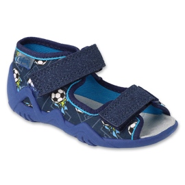 Chinelos infantis Befado com inserção de couro 350P050 azul marinho