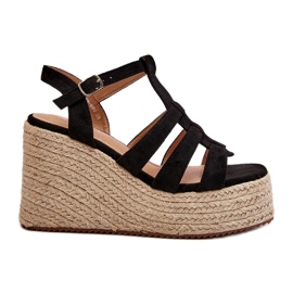 Sandálias femininas Alpargelas para Wedge com Black Braid preto