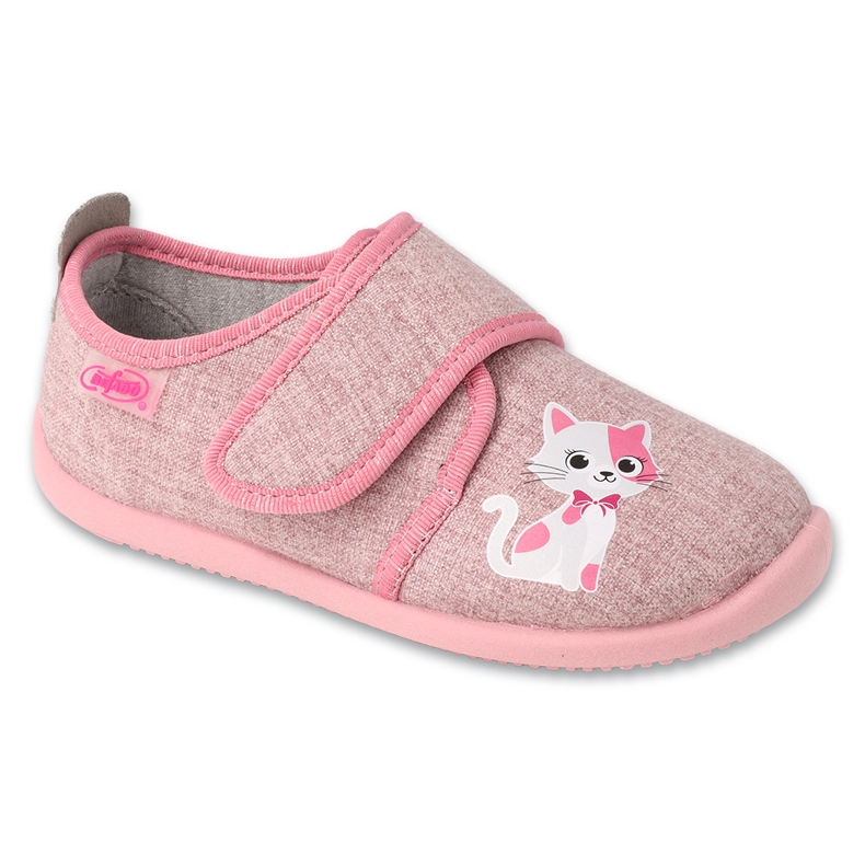 Chinelos infantis Befado com inserção de couro gatinho 902Y041 rosa