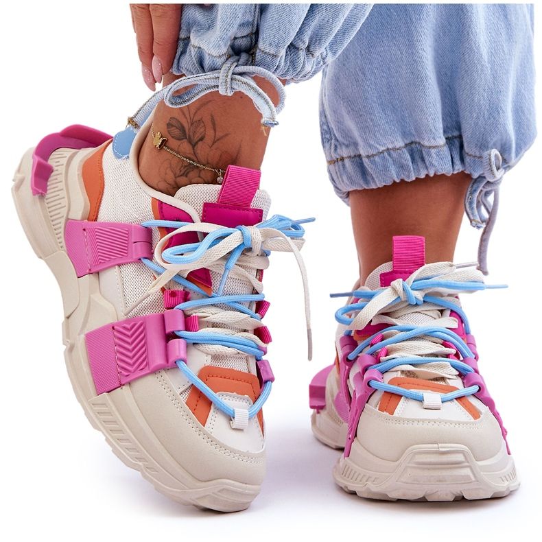 Seastar Calçados esportivos femininos elegantes com cordões, bege e rosa