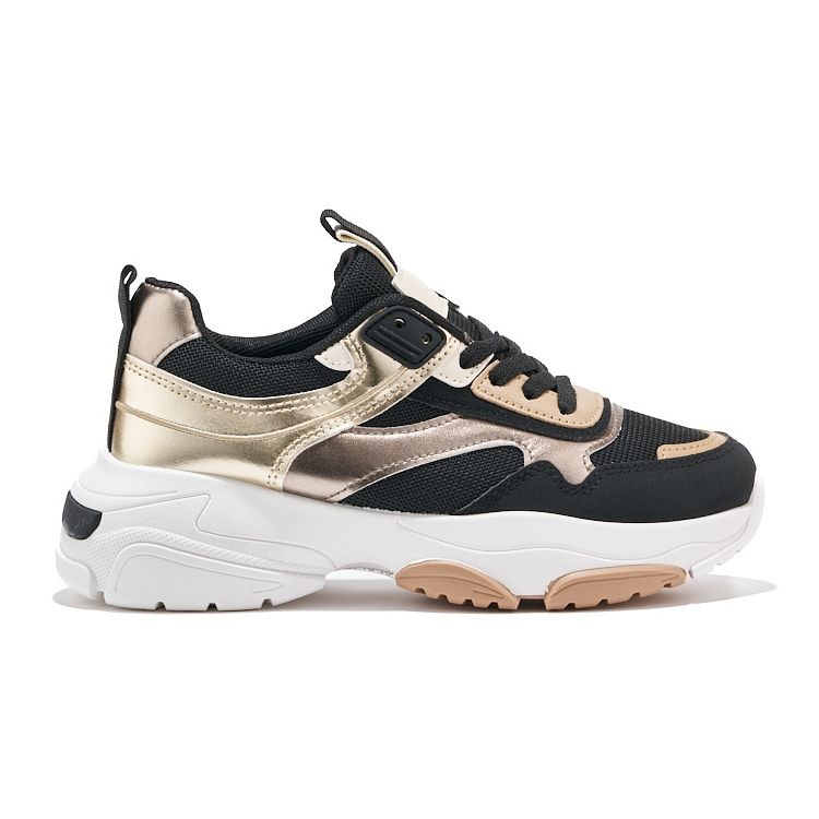 Tênis preto e dourado com sola grossa