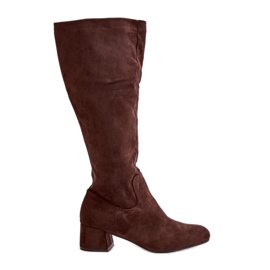 Botas femininas acima do joelho em camurça ecológica com zíper, Elitara marrom