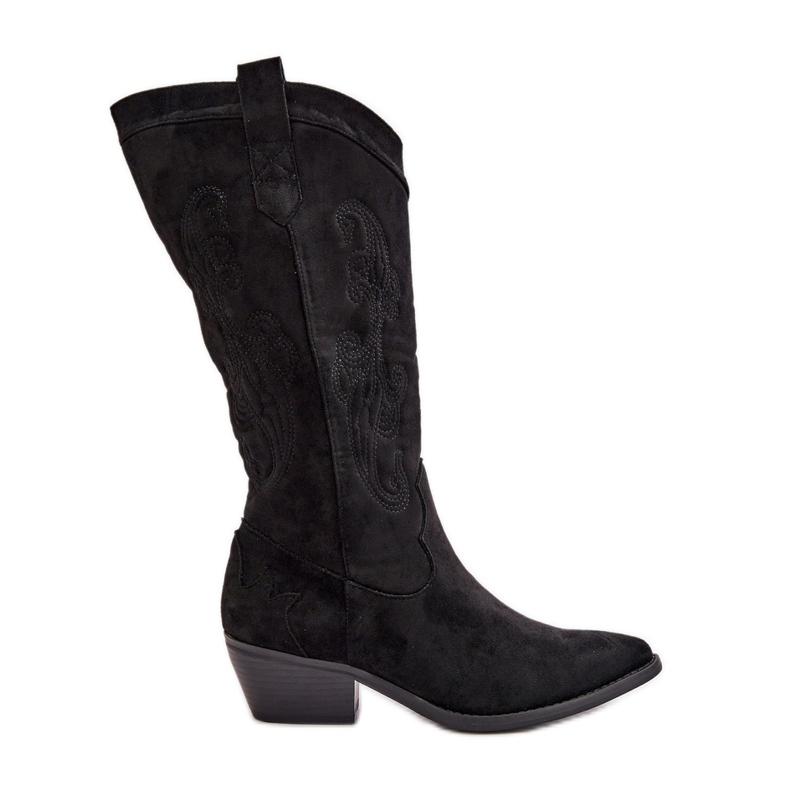 Botas cowboy femininas de salto baixo em camurça ecológica preta Ligelia preto