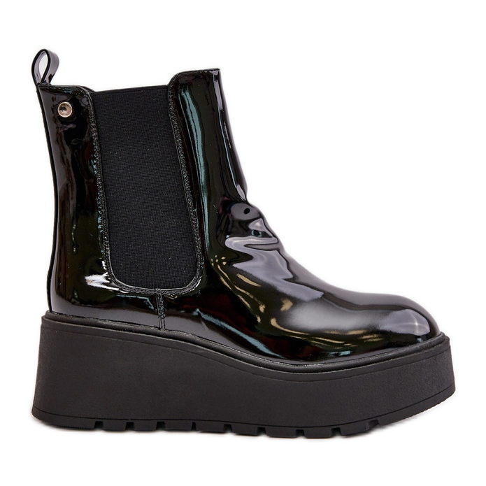 Botas femininas envernizadas com plataforma e cunha isoladas pretas Wloedia preto