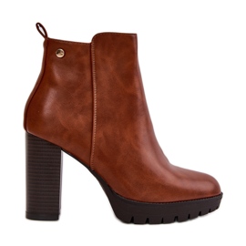 Botas femininas isoladas de salto alto, fechadas com zíper, Camel Bioria castanho