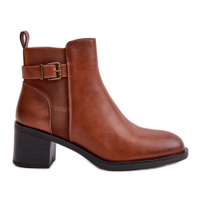 Botins femininos com isolamento de salto alto e fivela Camel Nevillira castanho