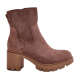 Jezzi Botins femininos de salto alto, fechados com zíper, camurça ecológica marrom Rashmi