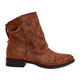 Jezzi Botas baixas femininas perfuradas com zíper, Irinette marrom