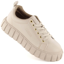 Sapatos plataforma femininos bege com cadarço Big Star MM274618