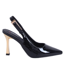 Salto envernizado Mariot Black com salto aberto preto Salto envernizado Mariot Black com salto aberto preto