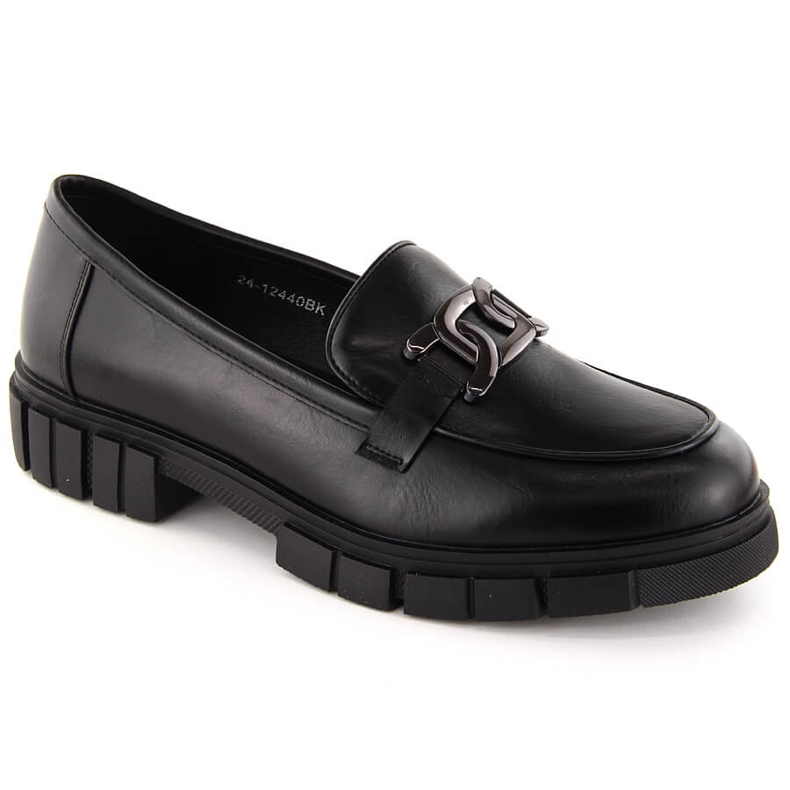 Mocassins femininos com corrente, pretos Potocki 12440