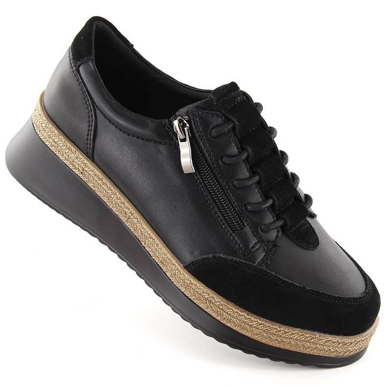Sapatos femininos de couro com zíper, preto T.Sokolski J24-207