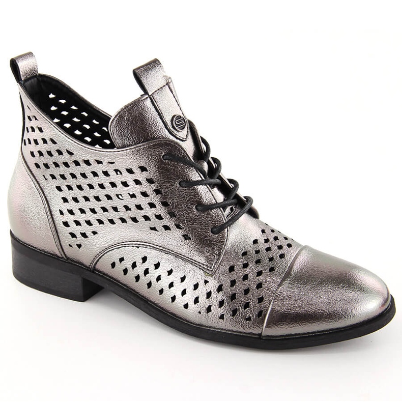 Botins femininos prateados com orifícios Potocki SZ12091 prata