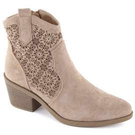 Botas cowboy femininas de camurça com aberturas, bege S.Barski HY42-944