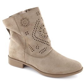 Botas femininas de camurça com aberturas, bege Jezzi MAM65-106