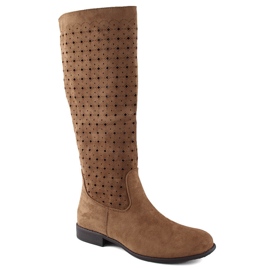 Botas femininas de camurça com aberturas camelo Jezzi ASA142-50A marrom