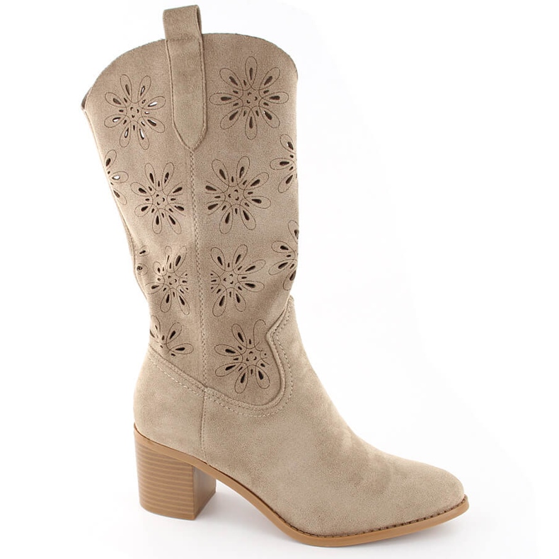 Botas femininas de camurça com aberturas, bege Jezzi RMR2337-11 Botas femininas de camurça com aberturas, bege Jezzi RMR2337-11