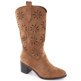 Botas femininas de camurça vazada, marrom, Jezzi RMR2337-11 castanho