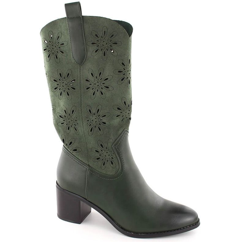 Botas femininas de camurça com aberturas, verdes Jezzi RMR2337-11