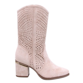 Lange Botas de salto alto bege com aberturas