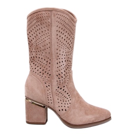 Lange Botas de salto alto com aberturas Khaki marrom