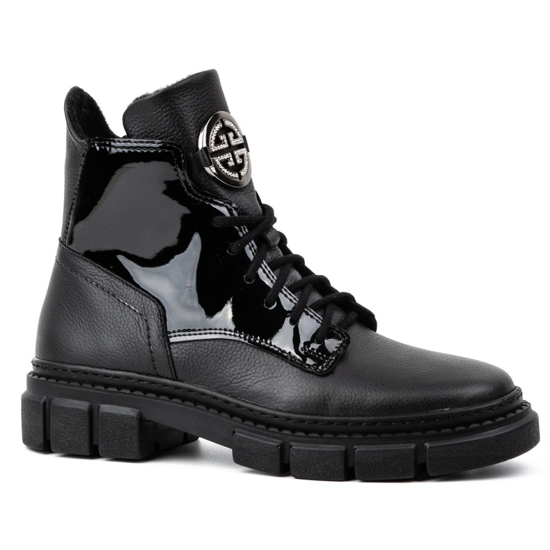 Olivier Botas femininas de couro com isolamento de inverno 1169 pretas preto