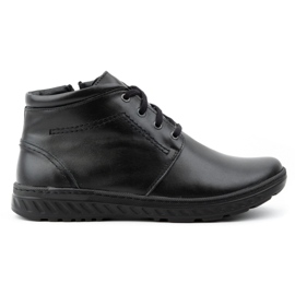 KOMODO Botins masculinos de couro com cadarço largo de inverno 926K preto
