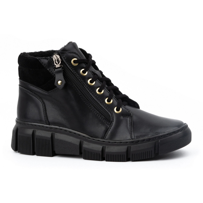 Olivier Botas femininas de couro com isolamento de inverno 1180 pretas preto