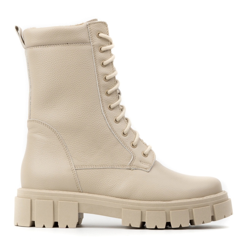 WASAK Botins femininos de couro com alto isolamento e renda, inverno 0709W bege
