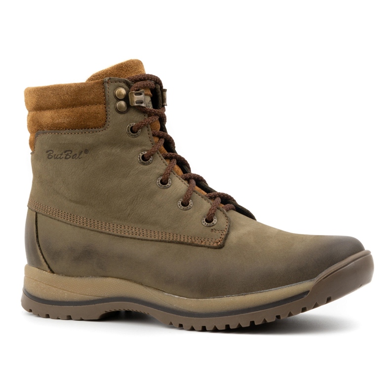 Olivier Sapatos femininos de trekking em couro com botins com cadarço, inverno 360BB, verde oliva