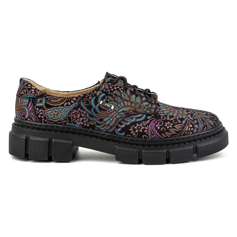Olivier Sapatos femininos de couro com sola grossa, flores 1134, turquesa multicolorido Olivier Sapatos femininos de couro com sola grossa, flores 1134, turquesa multicolorido