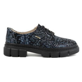 Olivier Sapatos femininos de couro com sola grossa, flores 1134, azul multicolorido