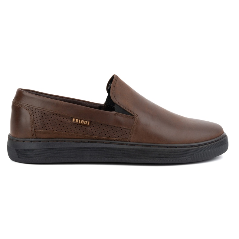 Sapatos masculinos em couro natural POLBUT 2124P, marrom castanho
