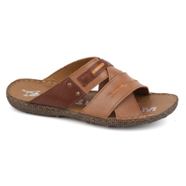 Kampol Chinelos masculinos de couro cruzado 201/14 castanho marrom