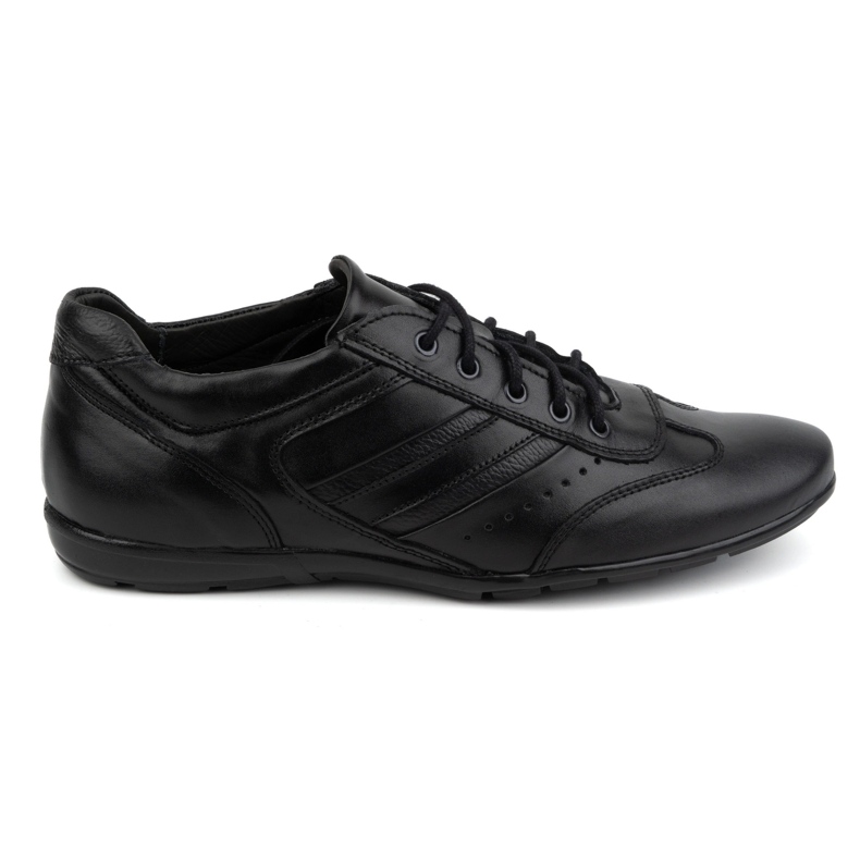 Olivier Sapatos masculinos de couro, pretos, estilo esportivo 7004DT, pretos