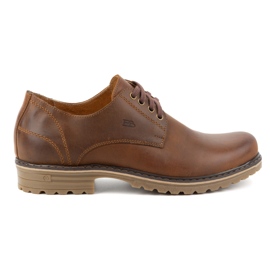 Polbut Botas masculinas de couro, sapatos baixos com cadarço, polonês 2120, marrom castanho