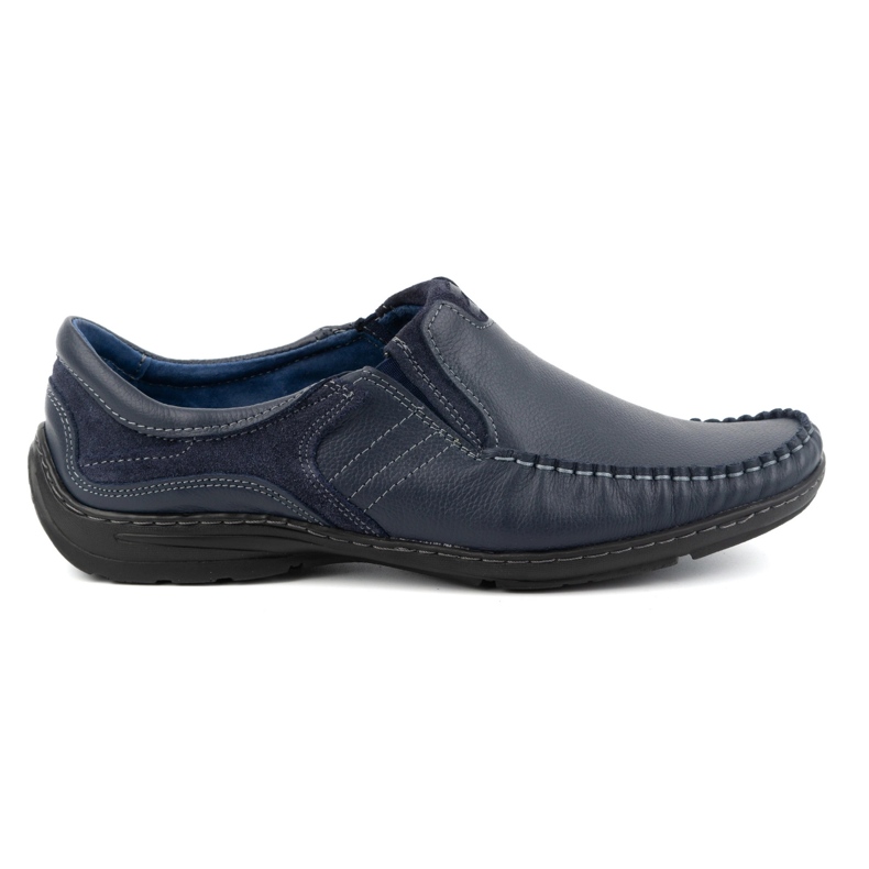 KOMODO Sapatos masculinos, mocassins de couro 627K, azul marinho