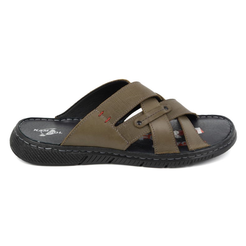 Kampol Chinelos masculinos de couro cruzado 203KAM verde-oliva