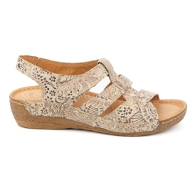 Olivier Sandálias femininas com velcro, modelo 0853, castanhas com motivo floral marrom