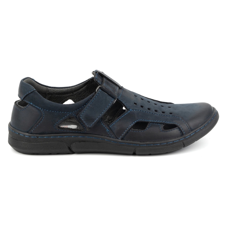 Olivier Sapatos masculinos de couro, arejados, slip-on com velcro 312KZ, azul marinho