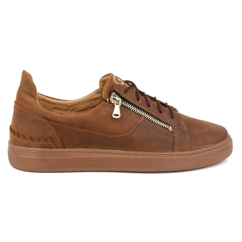 Sapatos casuais masculinos em couro natural POLBUT 2125 camelo marrom castanho