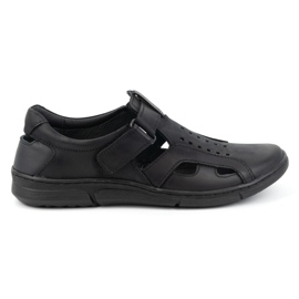 Olivier Sapatos masculinos de couro, arejados, slip-on com velcro, 312KZ, pretos