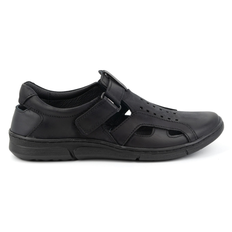 Olivier Sapatos masculinos de couro, arejados, slip-on com velcro, 312KZ, pretos