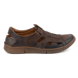 Olivier Sapatos masculinos de couro, arejados, slip-on com velcro, 312KZ, marrom escuro