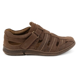 KOMODO Sapatos masculinos, couro, sapatos arejados de velcro 931K, marrom