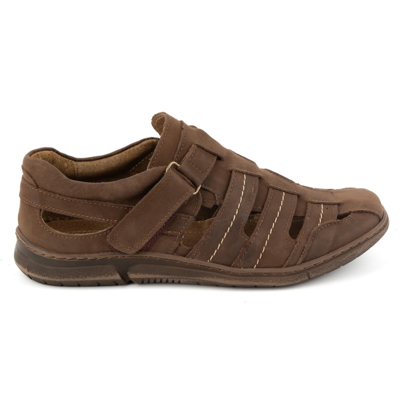KOMODO Sapatos masculinos, couro, sapatos arejados de velcro 931K, marrom castanho